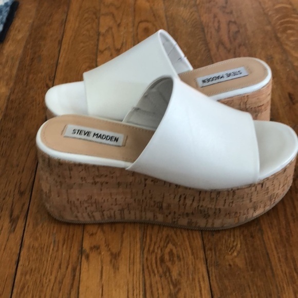 NEW Steve Madden Desiree white leather summer cork wedge platform slides size 7 - Picture 7 of 8